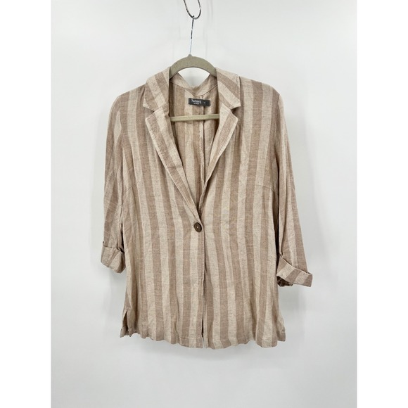 Nutmeg Jackets & Blazers - Nutmeg Tan Beige Striped Linen Blend Single Button Blazer Jacket Size US 10